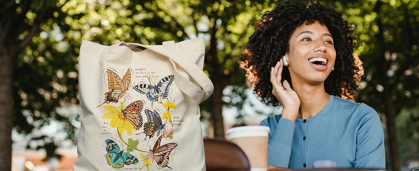 canvas tote bag with aesthetic prints, cute tote bag