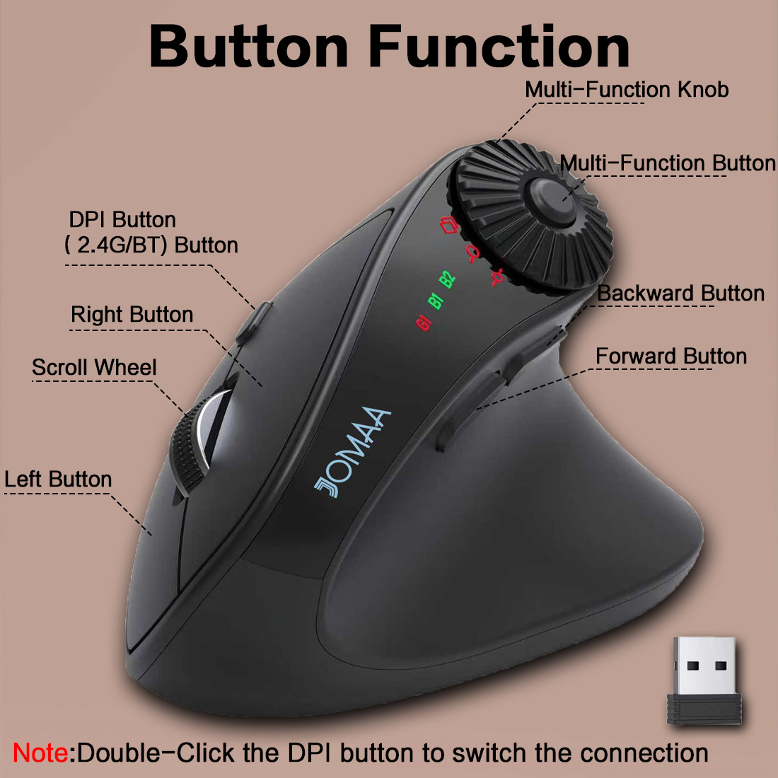 JOMAA Vertical Wireless Bluetooth Dual-Mode Office Mouse - 图片 3